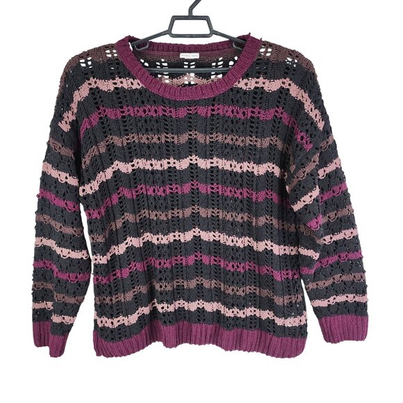 Womens LuLaRoe Striped Open Knit Mariah Sweater Round Neck Long Sleeve Size 3XL - Picture 1 of 11